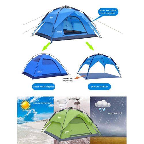  XIAYU Vollautomatisches Zelt, Doppeldecker-Doppel-Tuer-Outdoor-Camping 3-4 Personen Zelt, wetterfest, Ultra-Licht, Waermedaemmung, Atmungsbeschwerden,Blue