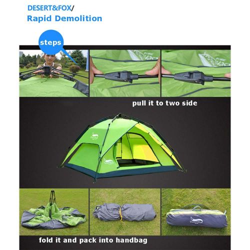  XIAYU Vollautomatisches Zelt, Doppeldecker-Doppel-Tuer-Outdoor-Camping 3-4 Personen Zelt, wetterfest, Ultra-Licht, Waermedaemmung, Atmungsbeschwerden,Blue