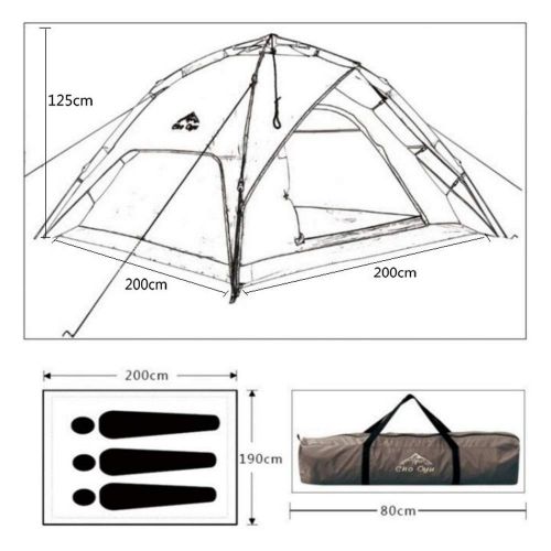  XIAYU Automatisches Zelt, doppelschichtiges Doppel-Tuer-Camping 3-4 Personen Zelt, wetterfest, Waermedaemmung, Atmungsbelegung, 10 Sekunden Fast Open,Green