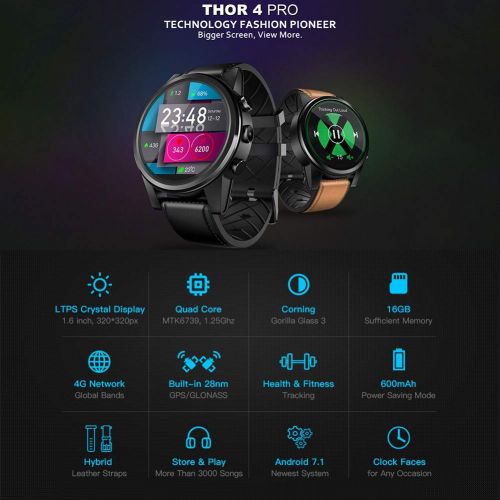  XIAYU Smart Watch Fitness Tracker, Heart Rate Monitor 1.6-inch Screen Hd Camera Support 4g Voice Video Call Wireless Bluetooth Built-in GPS,Black