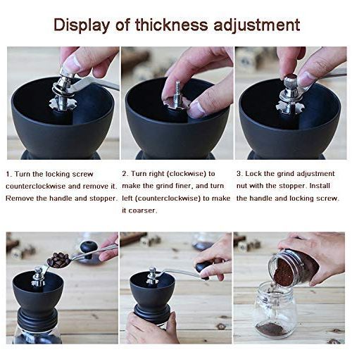  XIBLISS Manual Coffee Mill Grinder with Ceramic Burrs, with Stainless Steel Handle and Silicon Cove,Coffee container capacity:12 oz（350 ml）, Black