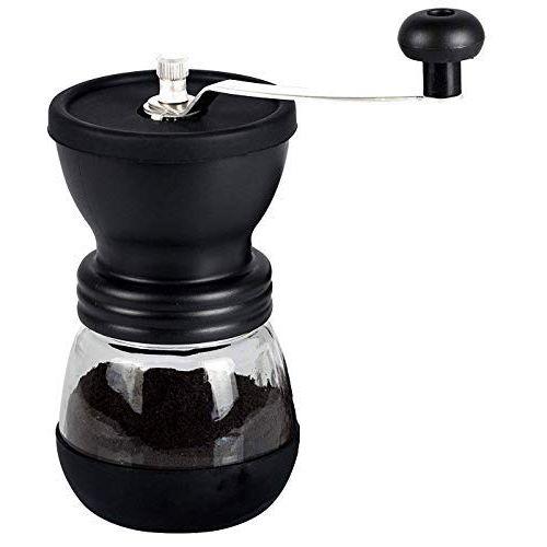  XIBLISS Manual Coffee Mill Grinder with Ceramic Burrs, with Stainless Steel Handle and Silicon Cove,Coffee container capacity:12 oz（350 ml）, Black