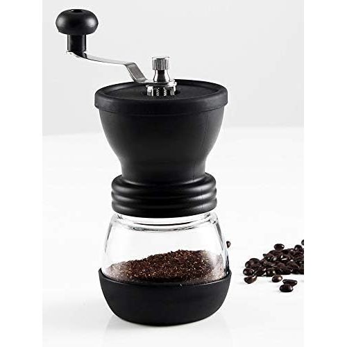  XIBLISS Manual Coffee Mill Grinder with Ceramic Burrs, with Stainless Steel Handle and Silicon Cove,Coffee container capacity:12 oz（350 ml）, Black