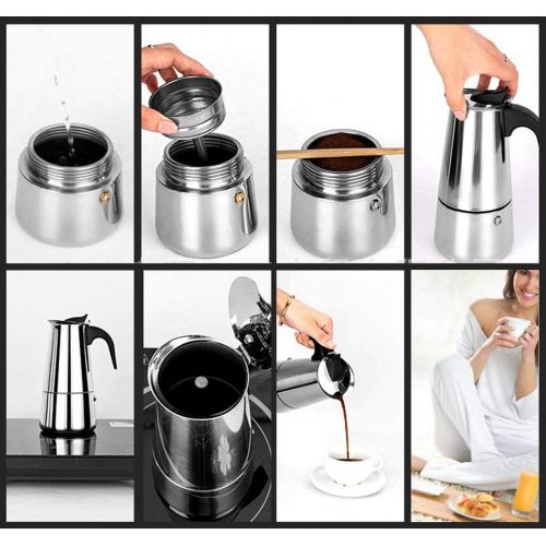  XIBLISS Stainless Steel Espresso Maker, Stovetop Espresso Maker, Coffee Maker, Moka Pot, 200ml/4 cup (espresso cup=50ml), Classic Cafe Maker, suitable for induction cookers