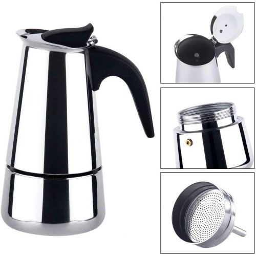  XIBLISS Stainless Steel Espresso Maker, Stovetop Espresso Maker, Coffee Maker, Moka Pot, 200ml/4 cup (espresso cup=50ml), Classic Cafe Maker, suitable for induction cookers