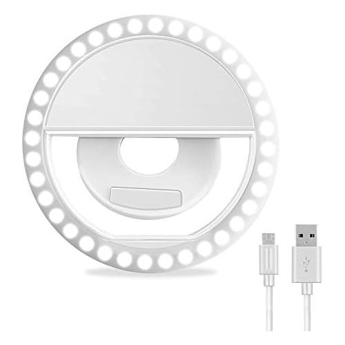  [아마존베스트]Selfie Ring Light, XINBAOHONG Rechargeable Portable Clip-on Selfie Fill Light with 36 LED for iPhone/Android Smart Phone Photography, Camera Video, Girl Makes up (White)