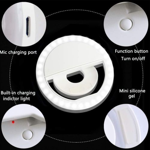  [아마존베스트]Selfie Ring Light, XINBAOHONG Rechargeable Portable Clip-on Selfie Fill Light with 36 LED for iPhone/Android Smart Phone Photography, Camera Video, Girl Makes up (White)