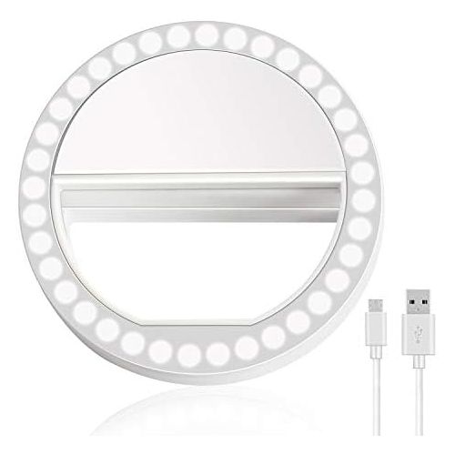  [아마존베스트]Selfie Ring Light, XINBAOHONG Rechargeable Portable Clip-on Selfie Fill Light with 36 LED for Smart Phone Photography, Camera Video, Girl Makes up (White-B, 36LED)