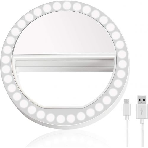  [아마존베스트]Selfie Ring Light, XINBAOHONG Rechargeable Portable Clip-on Selfie Fill Light with 36 LED for Smart Phone Photography, Camera Video, Girl Makes up (White-B, 36LED)