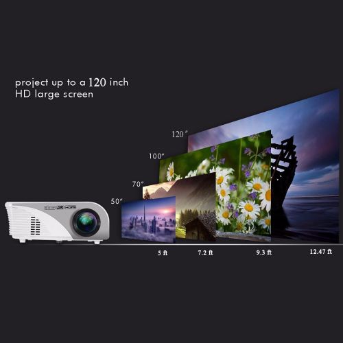  Video Projector(Warranty Included),XINDA Wired Mirror Screen for iPhone Projector LCD 1200 Lumens Mini Multi-media Portable Home Projector Movie Projector with Free HDMI Cable -Whi
