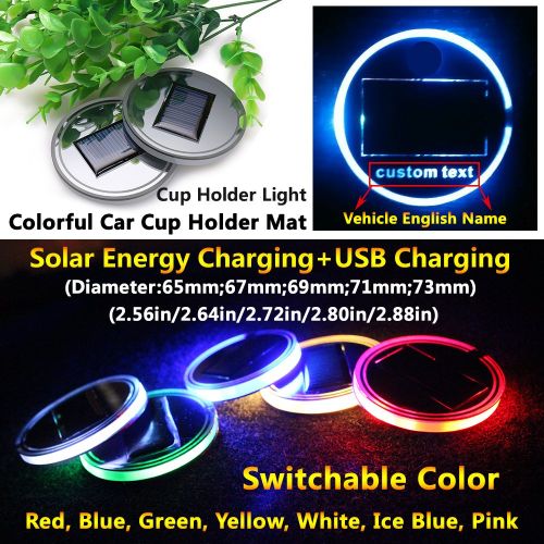  XINGYI 2pcs Solar Energy Car Logo LED accessory Cup Holder Pad Mat lamp Trim light Interior Decoration lamps for acura tl mdx integra tsx rdx cdx tlx-l ilx tlx zdx rlx lights (Circle Diam