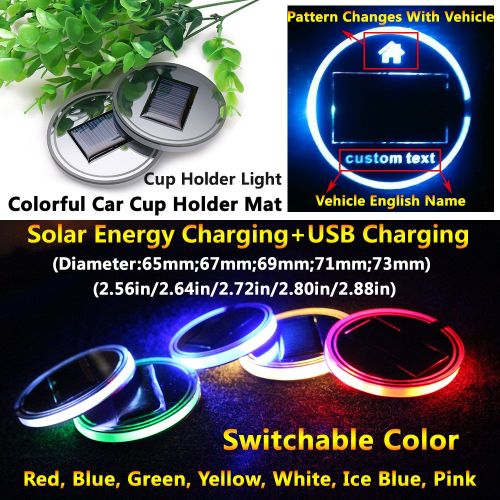  XINGYI 2pcs Solar Energy Car Logo LED accessory Cup Holder Pad Mat lamp Trim light Interior Decoration lamps for 2017 2016 2015 2014 2013 lincoln mkz mkc mkx mkt mks lights (Circle Diamet