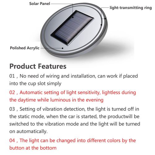  XINGYI 2pcs Solar Energy Car Logo LED accessory Cup Holder Pad Mat lamp Trim light Interior Decoration lamps for 2017 2016 2015 2014 2013 lincoln mkz mkc mkx mkt mks lights (Circle Diamet
