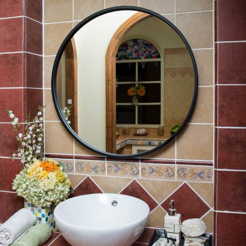  XINGZHE Bathroom Mirror- Wall-Mounted Vanity Mirror-Modern Iron Border Mirror-Vanity Mirror Decorative Wall Mirror for Bedroom/Bathroom/Hotel Makeup Mirror (Color : Black, Size : 8