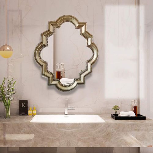  XINGZHE Bathroom Mirror-Wall-Mounted Vanity Mirror-European-Style Mirror-Vanity Mirror Decorative Wall Mirror for Bedroom/Bathroom/Hotel 2 Sizes Makeup Mirror (Color : Gold, Size :