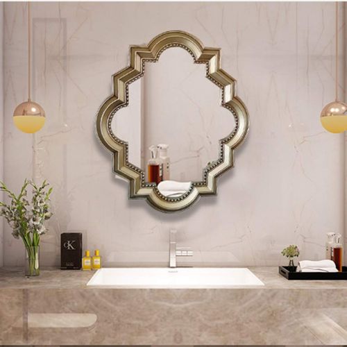  XINGZHE Bathroom Mirror-Wall-Mounted Vanity Mirror-European-Style Mirror-Vanity Mirror Decorative Wall Mirror for Bedroom/Bathroom/Hotel 2 Sizes Makeup Mirror (Color : Gold, Size :