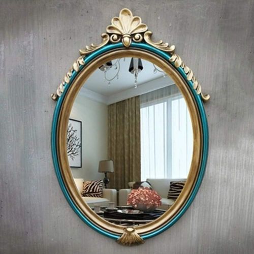  XINGZHE Household Mirror -Mirror European Style Wall Mount Waterproof Bathroom Engraving Oval Dressing Table Resin, 3 Size Makeup Mirror (Size : 57x37cm)