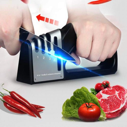  XINWEI Knife Sharpener, 3 Stage 4 In 1 Kitchen Knife/Scissors Sharpeners Professional Manual Chef Knife Sharpeners