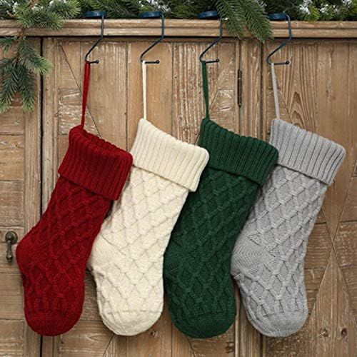  XINdream Knit Christmas Stocking, 4PCS 15inch Xmas Socks Fireplace Hanging Decoration, Rustic Candy Gift Bag for Family Holiday