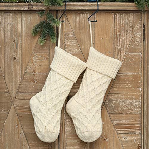  XINdream Knit Christmas Stocking, 4PCS 15inch Xmas Socks Fireplace Hanging Decoration, Rustic Candy Gift Bag for Family Holiday