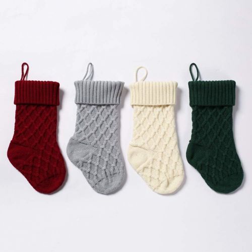  XINdream Knit Christmas Stocking, 4PCS 15inch Xmas Socks Fireplace Hanging Decoration, Rustic Candy Gift Bag for Family Holiday