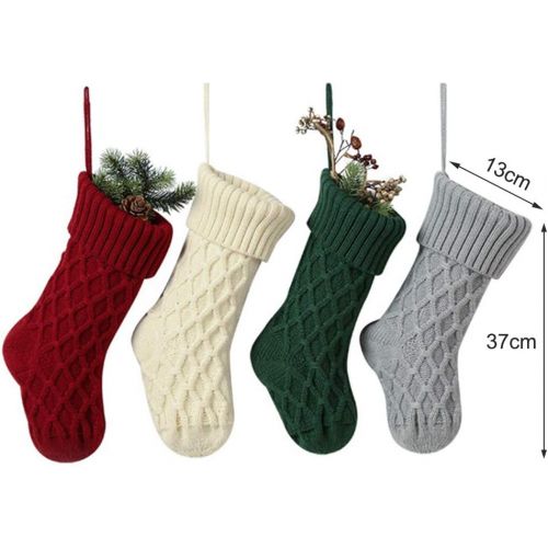  XINdream Knit Christmas Stocking, 4PCS 15inch Xmas Socks Fireplace Hanging Decoration, Rustic Candy Gift Bag for Family Holiday