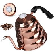XIRGS Pour Over Coffee Kettle, 1.2L/40oz Gooseneck Kettle with Thermometer for Exact Temperature, Surgical-Stainless Steel French Press Tea Kettle for Stove Top (Copper Coated)