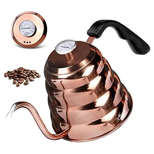  XIRGS Pour Over Coffee Kettle, 1.2L/40oz Gooseneck Kettle with Thermometer for Exact Temperature, Surgical-Stainless Steel French Press Tea Kettle for Stove Top (Copper Coated)