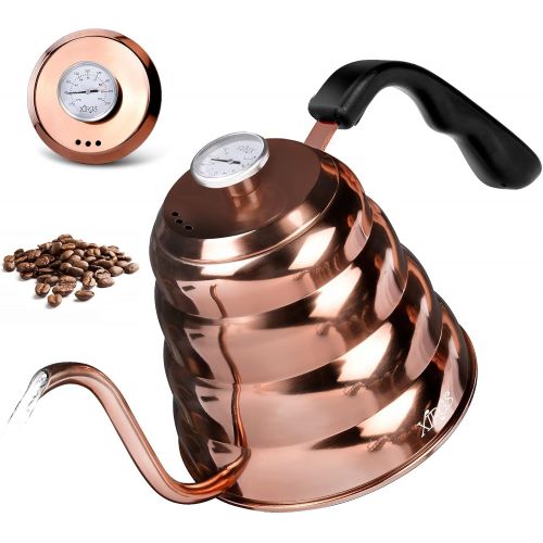  XIRGS Pour Over Coffee Kettle, 1.2L/40oz Gooseneck Kettle with Thermometer for Exact Temperature, Surgical-Stainless Steel French Press Tea Kettle for Stove Top (Copper Coated)
