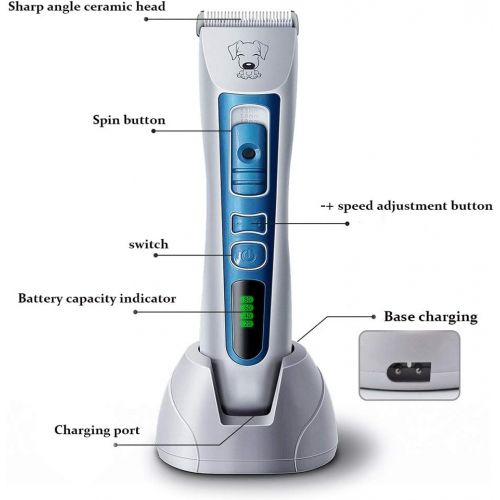  XJ Professional Animal Grooming/Pet Scissors, LCD Digital Direct Charge, Base Charging Pet Hair Clipper/Low Noise/Cordless for Dogs, Cats and Other Pets