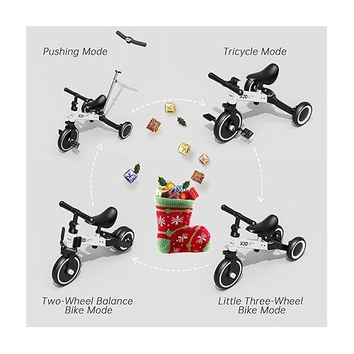  XJD 7 in 1 Toddler Bike with Push Handle,Tricycles for 1 to 3 Years Old, Toddler Tricycle with Push Handle for Boy Girl, Baby Bike Balance Bike with Adjustable Seat Height and Removable Pedal