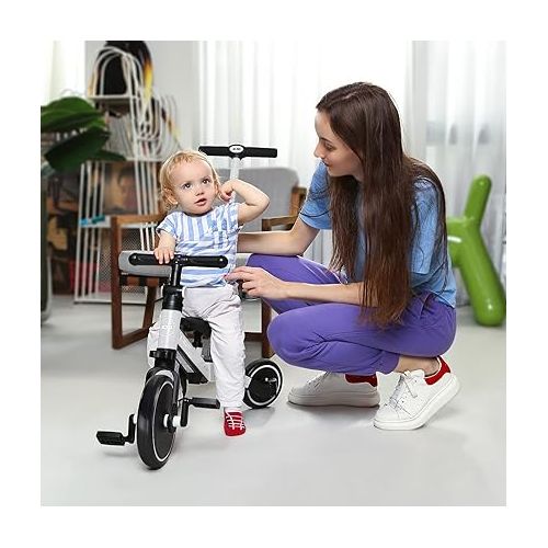  XJD 7 in 1 Toddler Bike with Push Handle,Tricycles for 1 to 3 Years Old, Toddler Tricycle with Push Handle for Boy Girl, Baby Bike Balance Bike with Adjustable Seat Height and Removable Pedal