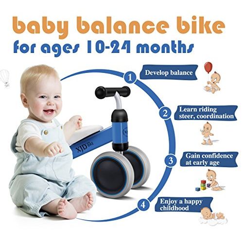  XJD Baby Balance Bike Bicycle Toddler Bike 10-24 Months Baby Walker Toys for 1 Year Old No Pedal Infant 4 Wheels First Birthday Bike