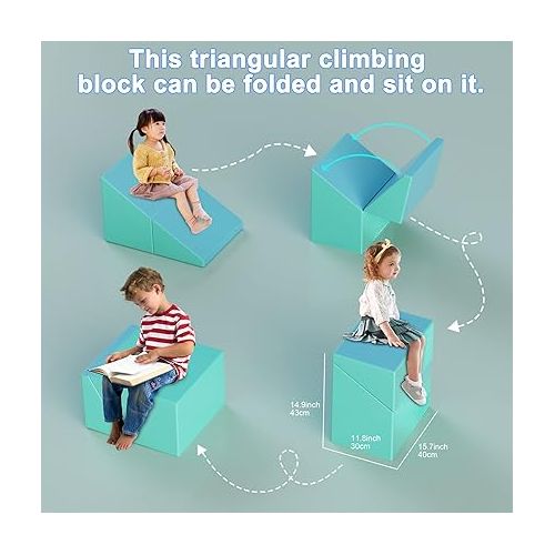  XJD Foam Climbing Toys for Toddlers 1-3, Climb and Crawl Activity Playset, Soft Zone Climbing Blocks for Toddlers, Crawling and Sliding,Indoor Crawling Gym Equipment for Toddler (Light Blue)