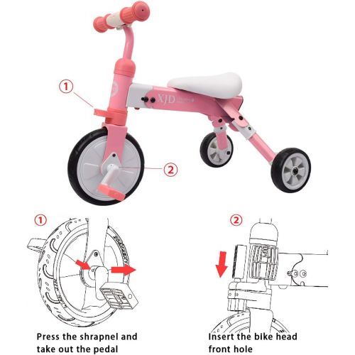  [아마존 핫딜] [아마존핫딜]XJD 2 in 1 Kids Tricycles for 2 3 4 Years Old and Up Boys Girls Tricycle Kids Trike Toddler Tricycles for 2-4 Years Old Kids Toddler Bike Trike 3 Wheels Folding Tricycle Kids Walking T