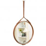 XJHOME-Mirrors Leather Wall Mirror Round with Hanging Strap Wall-Mounted Vanity Mirrors Make-up Large Clean Cosmetic Mirror for Living Room Bathroom