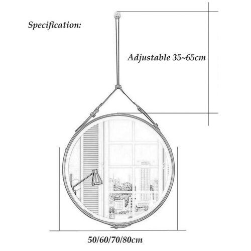  XJHOME-Mirrors Hanging Wall Mirror Round with Adjustable Leather Rope Decorative Mirror Wall-Mounted Vanity Mirrors Make-up Cosmetic Mirror for Apartment Living Room Bedroom Entryways