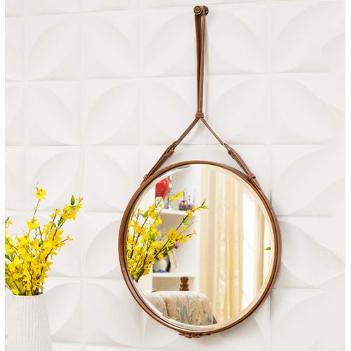  XJHOME-Mirrors Hanging Wall Mirror Round with Adjustable Leather Rope Decorative Mirror Wall-Mounted Vanity Mirrors Make-up Cosmetic Mirror for Apartment Living Room Bedroom Entryways