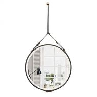 XJHOME-Mirrors 15-30 Wall Hanging Mirror Round with Leather Strap Luxury Vanity Mirrors Make-up HD Clean Cosmetic Mirror Home Decor Wall Mirrors, Black
