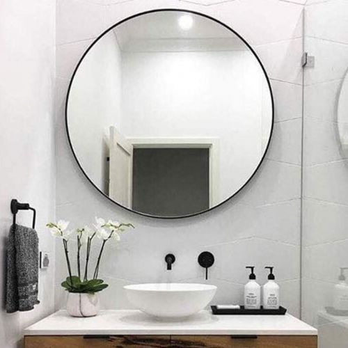  XJHOME-Mirrors Large Wall Round Mirrors with Metal Frame | Wall Hanging Clean Vanity Make Up Mirror for Bedroom | Bathroom HD Mirrors Cosmetic Shaving Mirror - Black