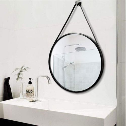  XJHOME-Mirrors Wall Mirror with Metal Hanging Strap | Round Clean Vanity Make Up Mirrors | Circular Shaving Mirror Dressing Cosmetic Mirror for Bathroom, Bedroom, Living Rooms