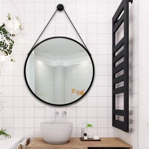  XJHOME-Mirrors Wall Mirror with Metal Hanging Strap | Round Clean Vanity Make Up Mirrors | Circular Shaving Mirror Dressing Cosmetic Mirror for Bathroom, Bedroom, Living Rooms