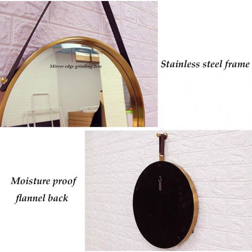  XJHOME-Mirrors Stainless Steel Bathroom Mirror Round Frame Large Round Vanity Make Up Mirror Floating Wall Personal Mirrors, Gold