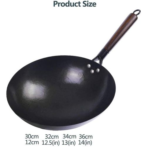  XJMXLL Wok 14 Inch Non Stick Frying Wok Kitchen Wok Pan Chinese Iron Gas Stoves for Cooking Convenient Solid Wood Handle