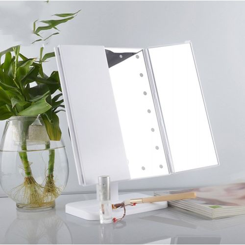  XJZxX LED Makeup Mirror with Light/Large Tri-fold Desktop Lamp Mirror/Folding Vanity Mirror/Square Princess Mirror/Tri-fold Amplification/Intelligent Dimming -Personal Care Mirror