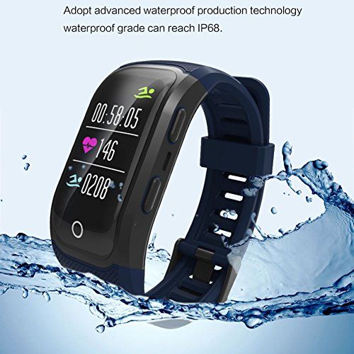  XL GPS Sports Watch Heart Rate Monitor Waterproof Fitness Tracker Bluetooth Smart Bracelet for iOS Android Phone Dark Blue