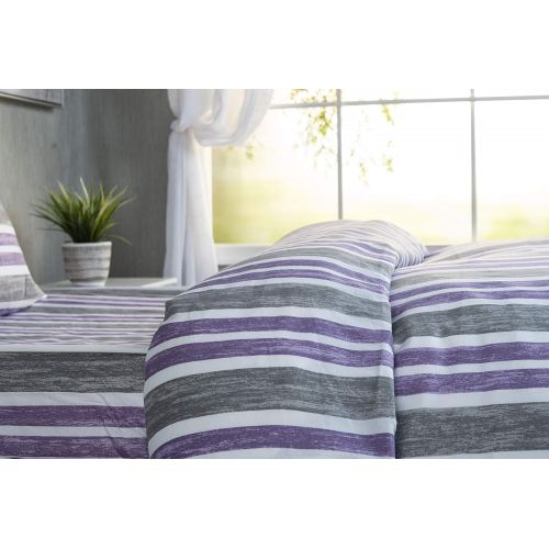  [아마존베스트]XLNT Premium 1 Set 3 Pc Duvet Cover Set Luxury Ultra Soft Twin Size 39 inch Cabana Stripe Lilac Designed Bed Sheets Cotton Blend, Machine Washable, Fade Resistant, Great for Kids o