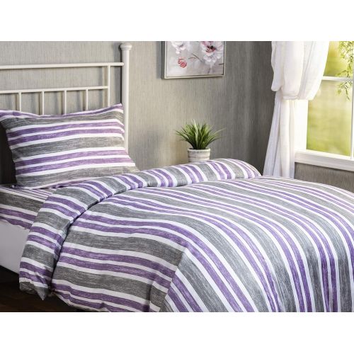  [아마존베스트]XLNT Premium 1 Set 3 Pc Duvet Cover Set Luxury Ultra Soft Twin Size 39 inch Cabana Stripe Lilac Designed Bed Sheets Cotton Blend, Machine Washable, Fade Resistant, Great for Kids o