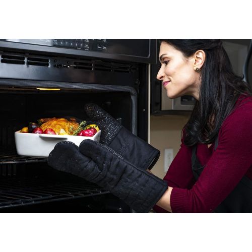  [아마존베스트]XLNT Extra Long Oven Mitts (Black) | Teflon Heat Resistant, Water Repellent Kitchen Gloves for Oven Cooking, Grill & BBQ | Non Slip Silicone Gloves with Eco Elite Coating, Cotton L