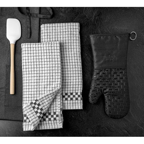  [아마존베스트]XLNT Extra Long Oven Mitts (Black) | Teflon Heat Resistant, Water Repellent Kitchen Gloves for Oven Cooking, Grill & BBQ | Non Slip Silicone Gloves with Eco Elite Coating, Cotton L